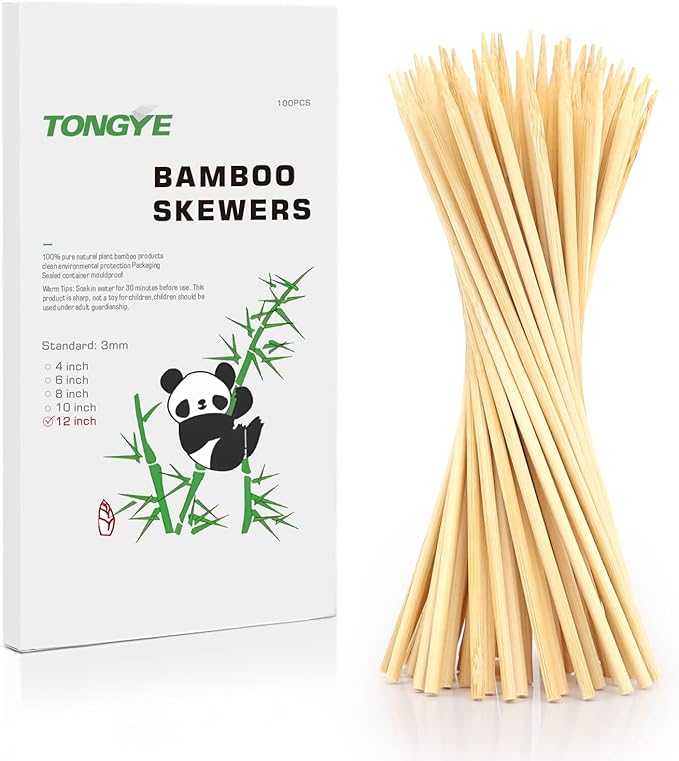 [100 PCS] 12 inch Bamboo Skewers, Premium Wooden Skewers without Splinters, Skewers for Grilling, BBQ, Appetizer, Fruit Kabobs, Chocolate Fountain, Cocktail Toothpicks, and Food Skewer Sticks.