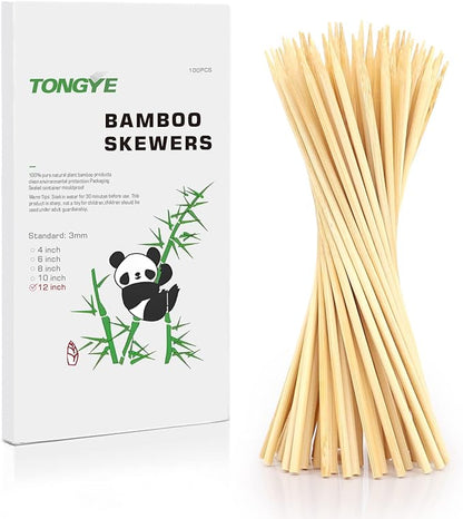 [100 PCS] 12 inch Bamboo Skewers, Premium Wooden Skewers without Splinters, Skewers for Grilling, BBQ, Appetizer, Fruit Kabobs, Chocolate Fountain, Cocktail Toothpicks, and Food Skewer Sticks.