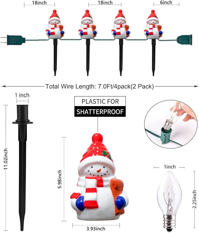 GOOTHY 2 Sets Snowman Christmas Pathway Lights, 7Ft C7 Outdoor Christmas String Light with 8 Snowman Stakes Lights, Connectable Christmas Decorations Pathway Light for Yard Garden Driveway Walkway