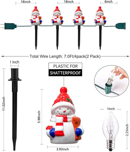GOOTHY 2 Sets Snowman Christmas Pathway Lights, 7Ft C7 Outdoor Christmas String Light with 8 Snowman Stakes Lights, Connectable Christmas Decorations Pathway Light for Yard Garden Driveway Walkway