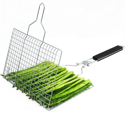 Foldable Grill Basket,Portable Stainless Steel BBQ Barbecue Grilling Basket,With Removable Handle,For Vegetables,Steak,Fish,Shrimpand Whether At Home or OutdoorsBBQ,It Is A Very Practical Barbecue