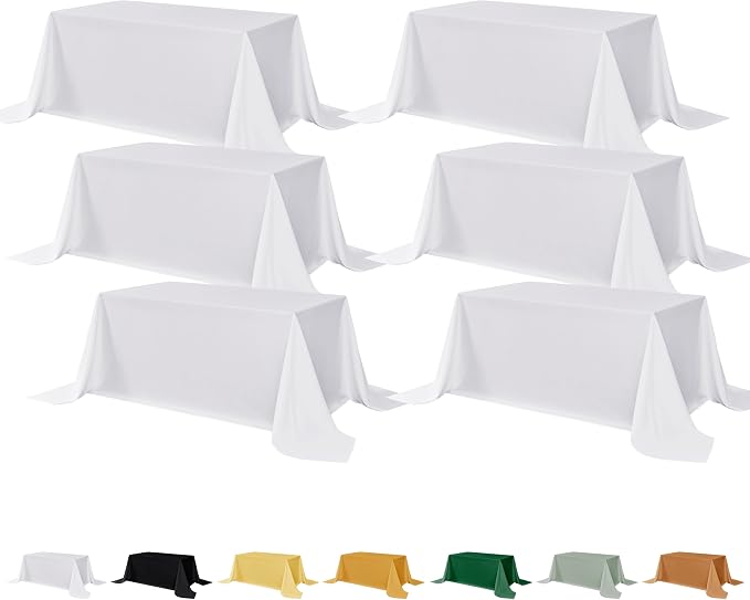 Fitable 6 Pack White Tablecloths for Rectangle Tables, 90 x 156 Inch | Wrinkle & Stain Resistant, Washable Polyester Fabric Cloth Cover, For Wedding, Party, Banquet, Formal Events