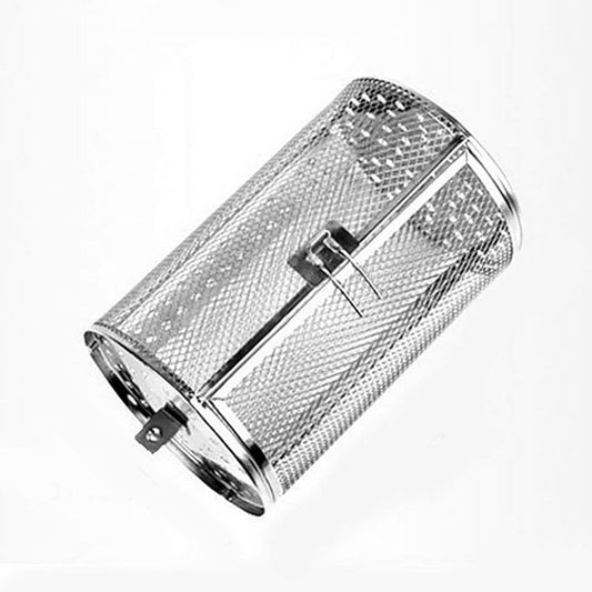 Air Fryer Rotisserie Basket, Stainless Steel Drum for 1/4 in Rod | Fits wings, fries, vegetables, nuts, and coffee beans; locking door keeps food contained while tumbling