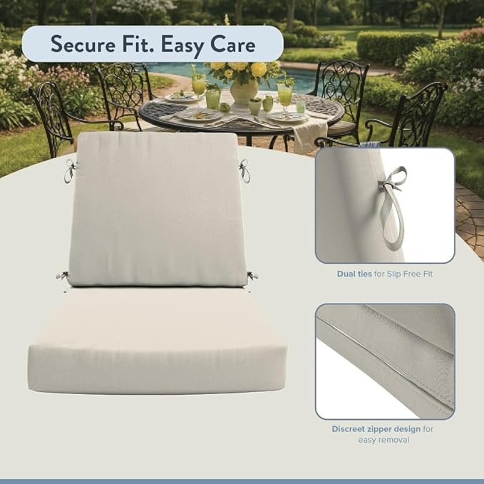 California Umbrella Outdoor Dining Chair, Set of 2 Patio Seat Cushions, 20 x 40 Inch, Premium Outdoor Memory Foam, Fade Resistant, Sunbrella Fabric, Fabric Ties, Canvas