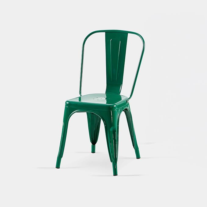 AC Pacific 18 Inch Seat Height Industrial Metal Dining Chairs, Stackable Kitchen or Bar Seat, Durable Modern Design, Versatile Accent Furniture, Set of 4, Green