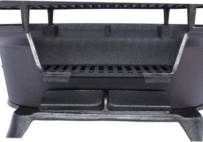 Oval Cast Iron Grill Outdoor, Portable Charcoal Grill and Tabletop Cast Iron Skillet - 100% Cast Iron, Enameled, Durable, Small Charcoal Grill, Camping Stove (Black + Iron + Style 1)