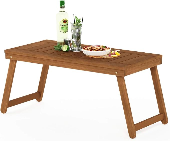 Furinno DALAM Patio Table, Folding Outdoor Side Table with Slatted Tabletop, Coffee Table, for Indoor, Balcony, Patio, Garden, Porch, Natural