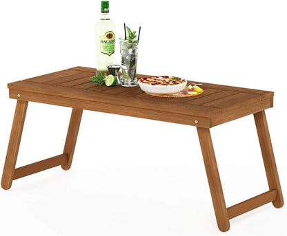 Furinno DALAM Patio Table, Folding Outdoor Side Table with Slatted Tabletop, Coffee Table, for Indoor, Balcony, Patio, Garden, Porch, Natural