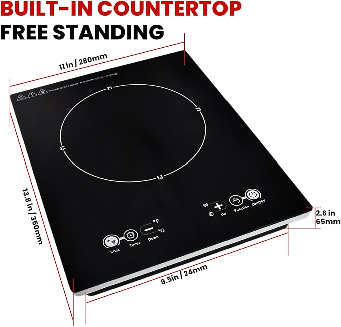 Electric Cooktop 110V, Single Burner Plug in Portable Induction Cooktop, Countertop Ceramic Stove Top with Power Levels and Overheat Protection, Child Safety Lock, Timer, 1800W