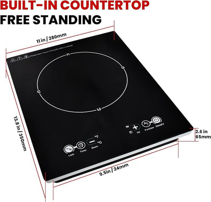 Electric Cooktop 110V, Single Burner Plug in Portable Induction Cooktop, Countertop Ceramic Stove Top with Power Levels and Overheat Protection, Child Safety Lock, Timer, 1800W