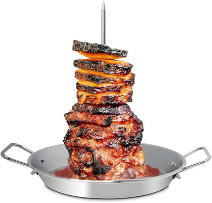 BBQ Vertical Skewer -Al Pastor Skewer Vertical Rotisserie Vertical Spit Stand for Tacos Al Pastor, Shawarma,Gyros- BBQ Grilling Accessory with 2 Removable Spikes (8”&10")