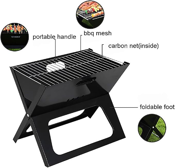 Charcoal Grill Stove, Portable Charcoal Grill with Anti-slip Handle, High Temperature Resistant and Non-Stick Surface, Quick Fold and Removable Grill Grid, for Camping, Beach Cooking, Parties