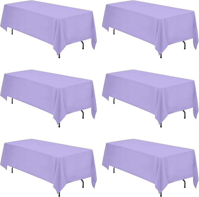 BRILLMAX 6 Pack Lavender Tablecloths 70x120 Inch for 6-8ft Rectangle Tables | 150 GSM Polyester Fabric, Universal Fit, Water, Stain & Wrinkle Resistant Cloth Cover for Wedding Reception Banquet Party