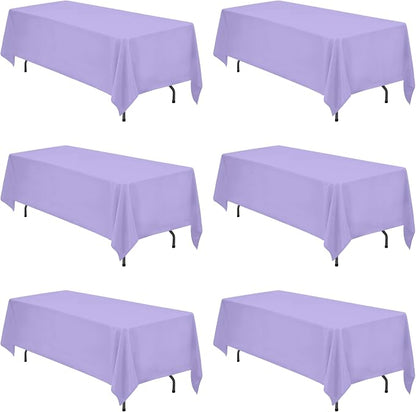 BRILLMAX 6 Pack Lavender Tablecloths 70x120 Inch for 6-8ft Rectangle Tables | 150 GSM Polyester Fabric, Universal Fit, Water, Stain & Wrinkle Resistant Cloth Cover for Wedding Reception Banquet Party