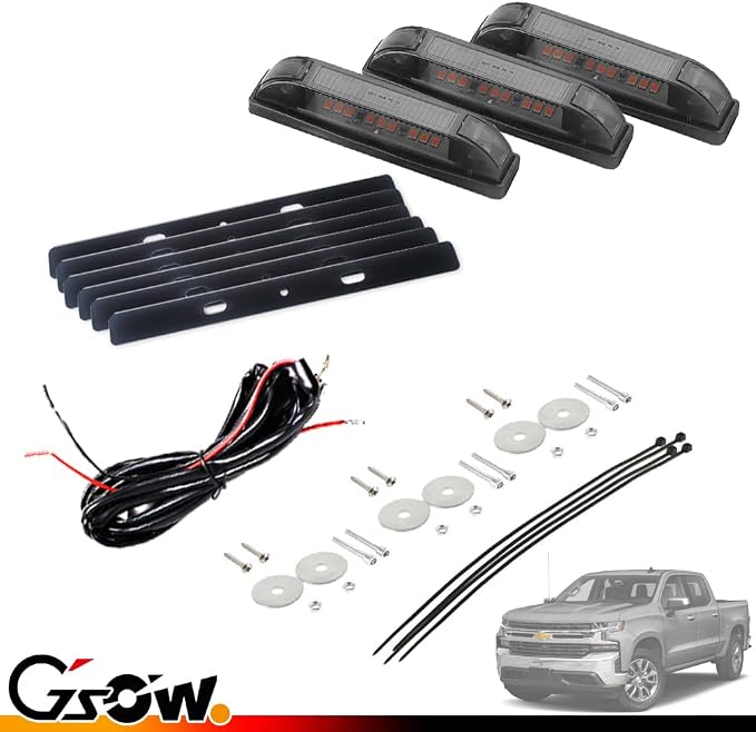 [Enhanced Visibility] [Upgraded Version] 3 PCS Super Bright Amber LED Center Grille Lights for 2019-2024 Chevrolet Silverado 1500 2500HD 3500HD, Position Smoked Lens with Sturdy Mount Bracket