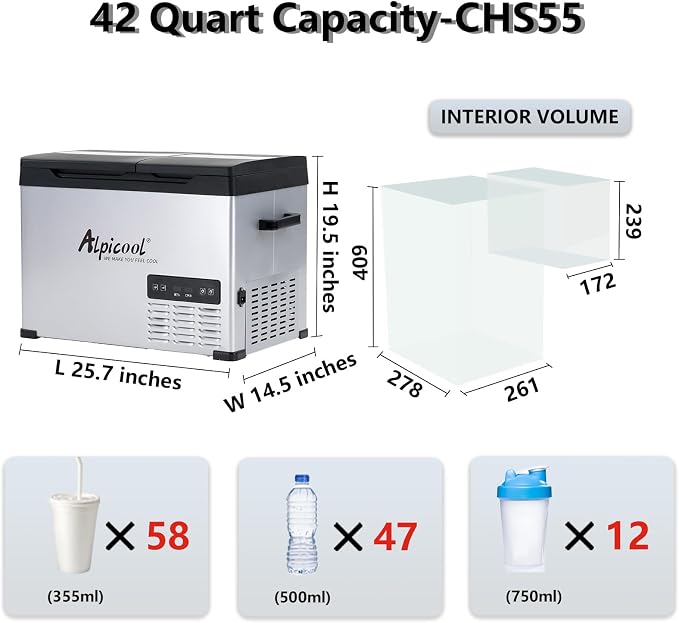 Alpicool CHS55 Dual Temperature Control 12 Volt Refrigerator 42 Quart Portable Car Fridge Freezer (-4°F~68°F) for Truck,RV,Camping and Travel