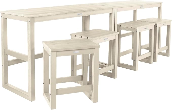 highwood Monroe 6-Piece Counter Height Modern Balcony Set, 2 Tables and 4 Stools, Whitewash