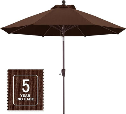 MASTERCANOPY 9ft Olefin 5-Year-Non-Fading Patio Umbrella Coffee | UV/Water/Fade-Resistant Canopy, Vented Top, 8 Fiberglass Ribs – Ideal For Deck, Yard, Market