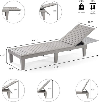 Nestl Sun Tanning Chair - Light Grey Chaise Lounge Chair Outdoor, Lightweight Pool Lounge Chairs Set of 4, Adjustable 5-Position Reclining Lawn Chair, Waterproof Beach Outdoor Lounge Chairs