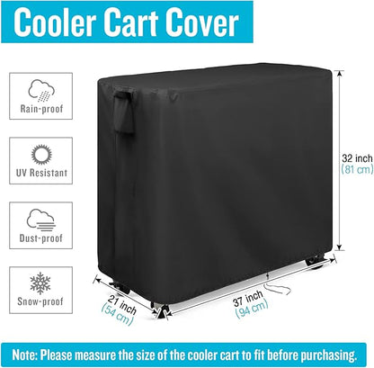 Kingling Cooler Cart Cover for 80 Quqrt Patio Cooler Cart, Waterproof Outdoor Cooler Cart Cover for Rolling Ice Chest Cooler with Wheels, Backyard, Deck, and Grill Table, Black--37''L x21''W x32''H