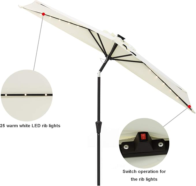 C-Hopetree 9 ft Half Round Outdoor Patio Market Wall Umbrella with Solar LED Lights and Tilt