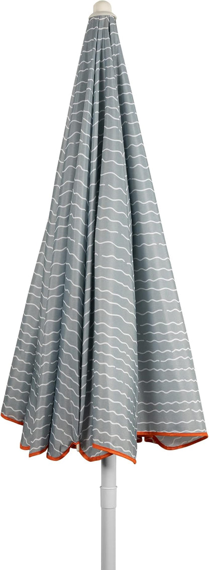 PICNIC TIME 5.5 Ft Portable Beach Umbrella, Lightweight UV Protection Sunshade with Tilt Pole & Carry Bag, Outdoor Canopy Umbrella for Beach, Sand, Pool, Patio, Camping, Travel, or Backyard Shade, (Wave Break Gray Pattern)