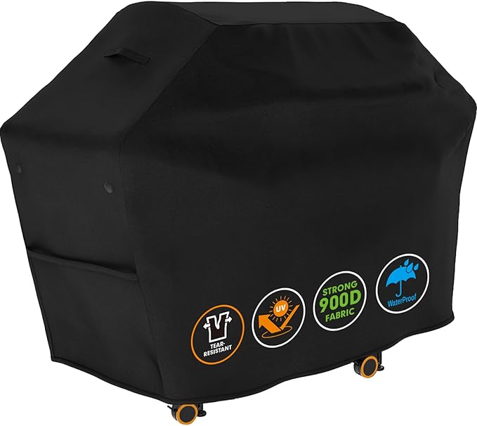Tuyeho Grill Cover 70 x 26 x 46 inch, 600D Heavy Duty Gas BBQ Cover w/Side Fasteners Straps, Waterproof & Weather Resistant for Your Weber, Char-Broil, Brinkmann, Holland, Jenn Air (Black)