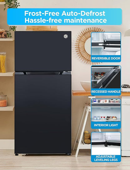 Commercial Cool 20 Cu. Ft. Top Mount Refrigerator with Freezer, 2-Door Refrigerator with Top Freezer and Adjustable Temperature Control, Ice Maker Ready, Energy Star Certified, Black | 2-Door Refrigerator with Top Freezer, Adjustable Temperature Contro...