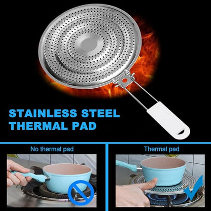 Heat Diffuser Plate,Double Layers Stainless Steel Gas and Electric Stove Diffuser Plate with Cool-Touch Handle for Even Heat Distribution, Scorch Prevention and Slow Cooking(COLOR:Silver)