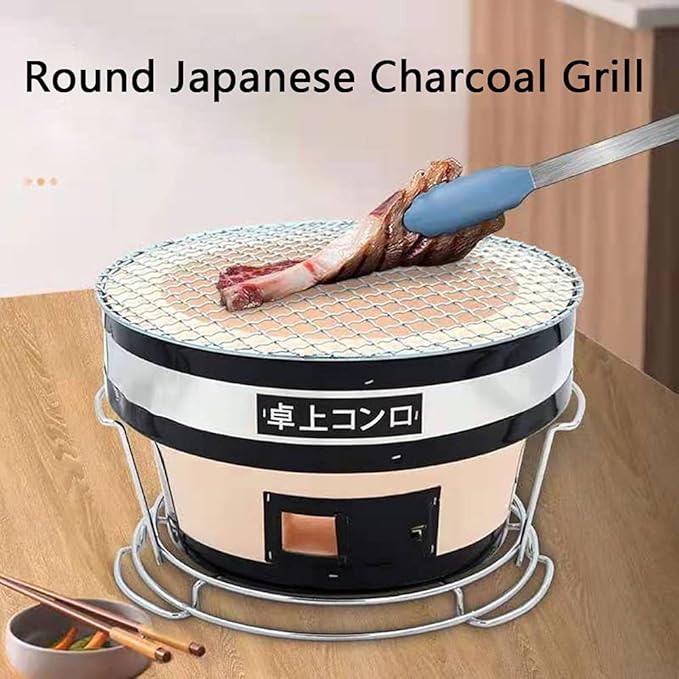 Round Table Top Charcoal Grill, Japanese Ceramic Clay BBQ Grill, Portable Barbecue Stove, Indoor Outdoor Charcoal Cooker,Charcoal Grill