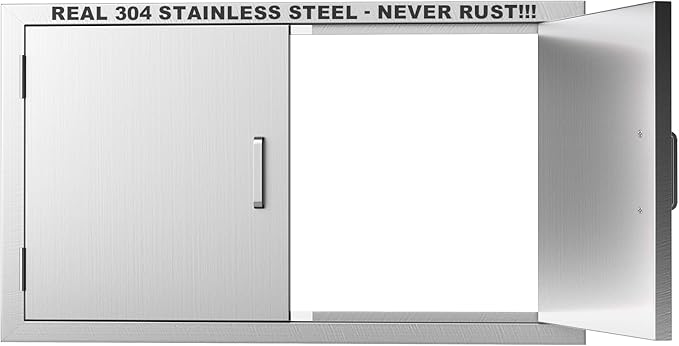 Outdoor Kitchen Door 36" W x 21" H-304 Stainless Steel Never Rust Cabinet Door-Double Layer-BBQ Access Doors-Weatherproof GrillDoor-Flush Mount BBQ Island Doors-MetalDoor for Outdoor Indoor Kitchen