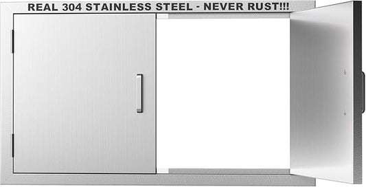 Outdoor Kitchen Door 36" W x 21" H-304 Stainless Steel Never Rust Cabinet Door-Double Layer-BBQ Access Doors-Weatherproof GrillDoor-Flush Mount BBQ Island Doors-MetalDoor for Outdoor Indoor Kitchen