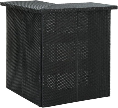 Modular Corner Bar Table with Storage Shelves Black PE Rattan for Dining Room Kitchen and Outdoor Use