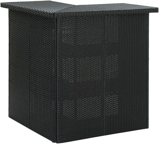 Modular Corner Bar Table with Storage Shelves Black PE Rattan for Dining Room Kitchen and Outdoor Use