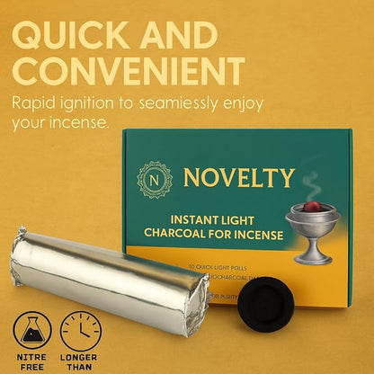 Novelty Quick Light Charcoal Discs – 100 Tablets (33mm) for Incense, Frankincense, Bakhoor & Resin Burners | Fast Lighting, Long Lasting & Clean Burning