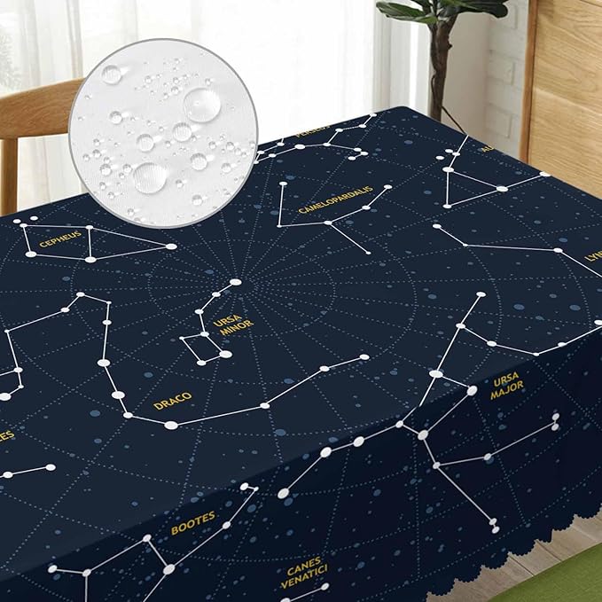 Sky Map Rectangle Tablecloth 52x70 Inch Cosmos Stars Constellations Galaxy Space Dining Table Cloth Table Cover for Home Kitchen Restaurant Party Buffet Picnic, 4-6 Seats