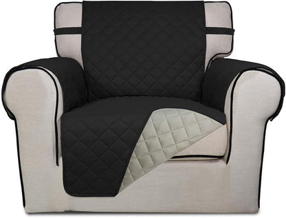 PureFit Reversible Chair Sofa Cover Dog Couch Covers for Sofa, 25.5 in | Black/Beige, Water Resistant Couch Protector, Washable Pet Couch Cover with Non Slip and Elastic Straps For Kids