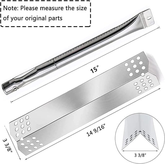 Hisencn Grill Replacement Parts for Nexgrill 720-0783C 720-0783E for Grill Master 720-0697 Gas Grill, Stainless Steel Straight Burner Tubes, Heat Plates Repair Kit (4 Pack)