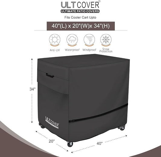 ULTCOVER Waterproof 80-100 Quart Patio Cooler Cart Rolling Ice Chest Cover 40L x 20W x 34H inch, Black