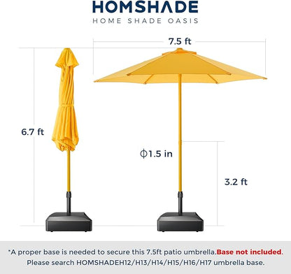 HOMSHADE 7.5ft Outdoor 1S Push-Up Patio Umbrella - Market Table Pool Deck Umbrella UPF50+ UV Protection with 6 Sturdy Ribs for Balcony, Garden, Lawn, Backyard (Light Yellow)