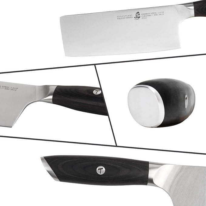 TUO Meat Cleaver Knife, 7 Inch Chopping Knife for Poultry & Vegetable, High Carbon German Stainless Steel, Ergonomic Pakkwood Handle with Gift Box - Falcon Series
