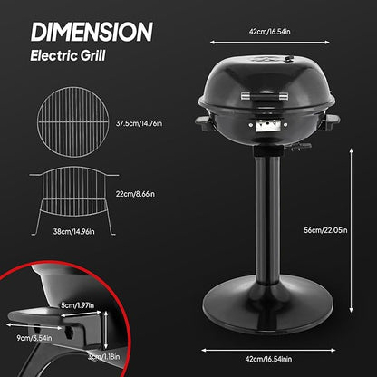 ROVSUN 1600W Vertical Electric Grill with Lid, Red 304 Stainless Steel Grill w/Detachable Pull-out Drip Tray, Double Layer Design, Portable & Removable, for Indoor and Outdoor Use (Black Vertical)