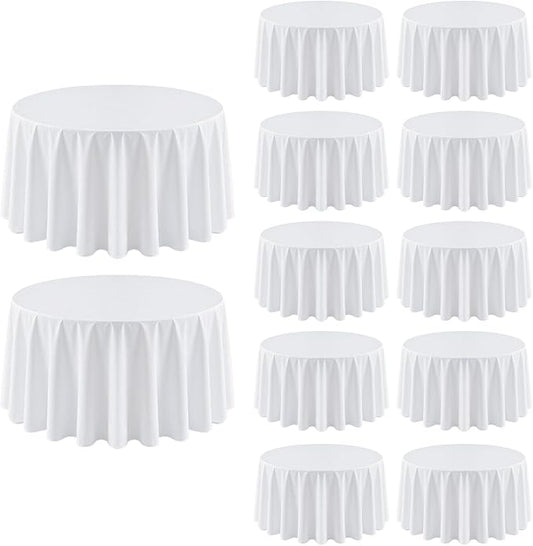 12 Pack White Round Tablecloth 90 Inch | For 3Ft-5Ft Round Table, Wrinkle Resistant Table Cloth, Washable Polyester Fabric, For Wedding Party Banquet Buffet Camping