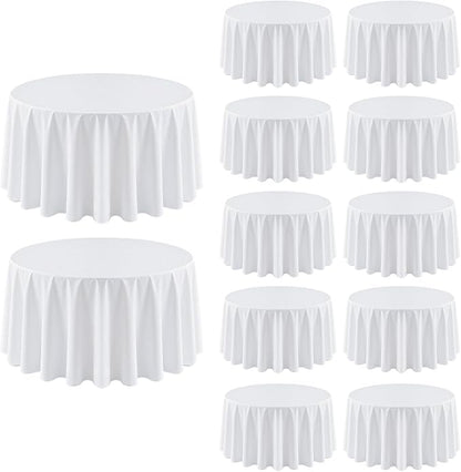 12 Pack White Round Tablecloth 120 Inch | For 4Ft-7Ft Round Table, Wrinkle Resistant Table Cloth, Washable Polyester Fabric, For Wedding Party Banquet Buffet Camping