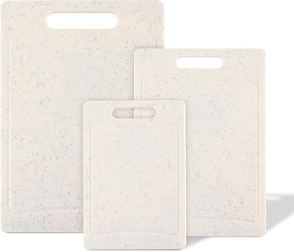COOK WITH COLOR Non-Slip Cutting Board Set – Kitchen Essentials with Easy Grip Handle for Meat, Veggies, and Fruits, 3 Cutting Boards, Speckled White