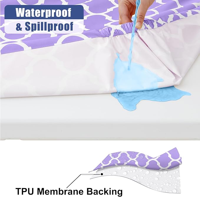 Smiry Picnic Table Cover with Bench Covers, Waterproof Elastic Fitted Tablecloth for 8 Foot Tables, Washable Polyester Tablecloths for Camping, Indoor & Outdoor (Lavender, 30x96 Inch 3-pc Set)