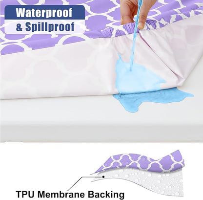 Smiry Picnic Table Cover with Bench Covers, Waterproof Elastic Fitted Tablecloth for 8 Foot Tables, Washable Polyester Tablecloths for Camping, Indoor & Outdoor (Lavender, 30x96 Inch 3-pc Set)