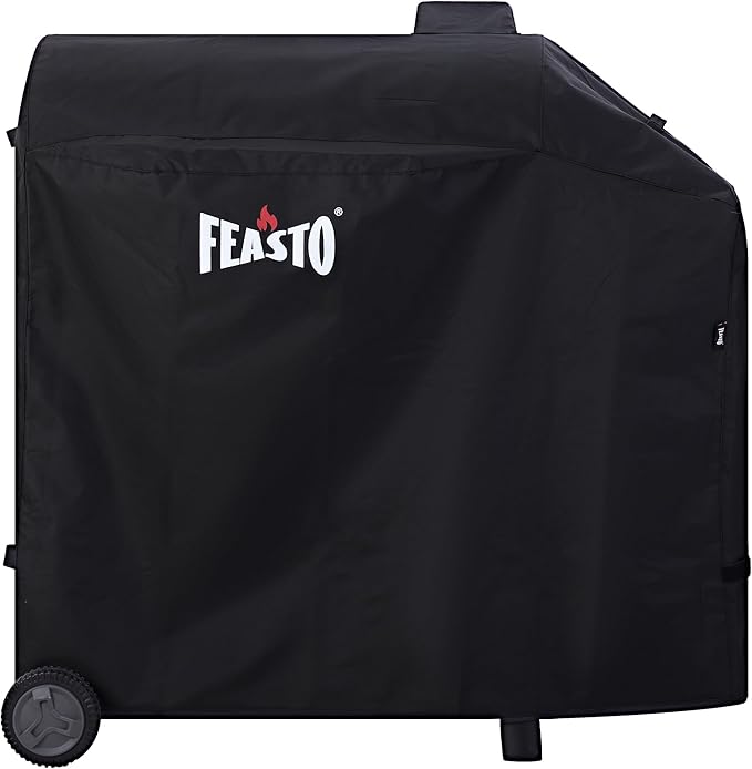 FEASTO 44-Inch Outdoor Grill Cover for Charcoal Grill with Side Table, Waterproof 600D Heavy Duty BBQ Grill Cover, with Handles & Hook and Loop Straps, Black