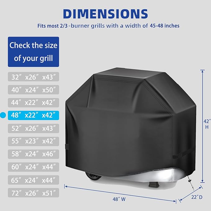 Perfect Grill Cover for Outdoor Grills Waterproof Rip-Proof Weather Resistant for Reliable Protection Griddle Cover Easy to Clean Adjustable Hem Drawstring Fade Resistant (Brown, 48)