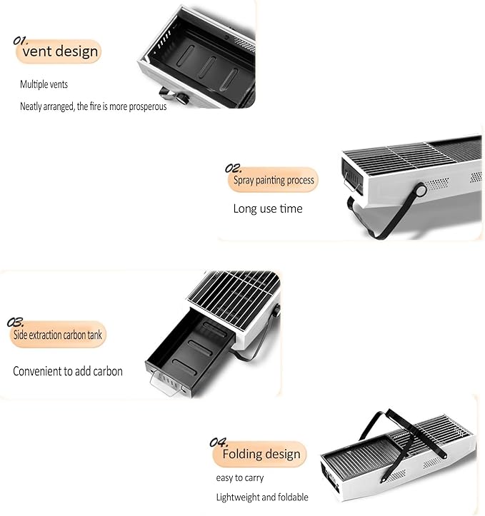 Portable charcoal grill, outdoor grill, folding portable grill, suitable for garden outdoor cooking barbecue camping picnic (Color : Black), 461488